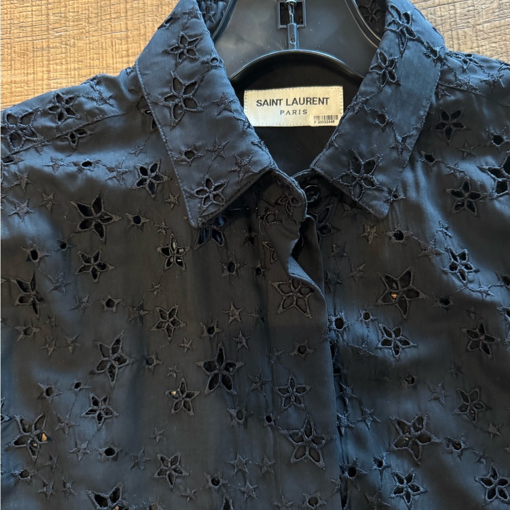 Saint Laurent Black cotton eyelet shirt - Picture 2 of 4